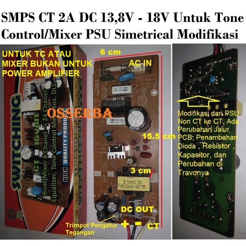 SMPS AC 220V to DC 14v 15v 16v 17v 18V CT 2A Switching Power Supply  Adjustable