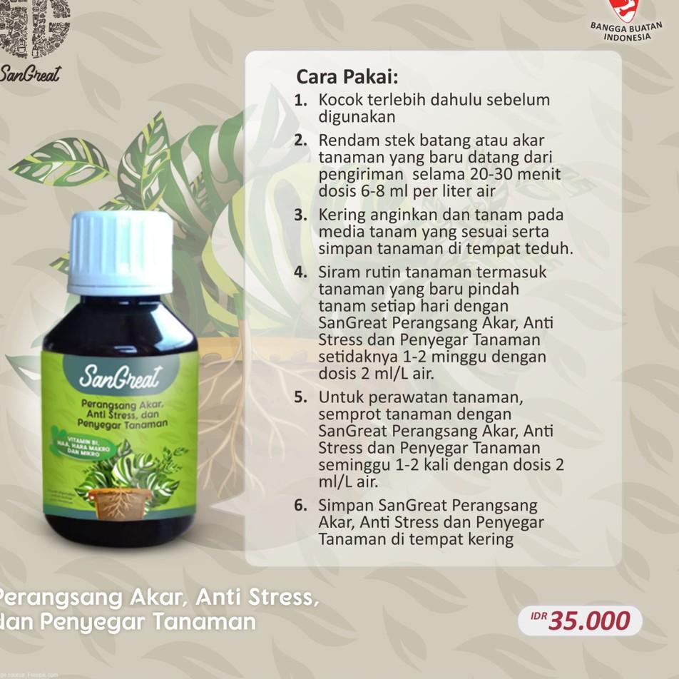 SHOPEE MALL SanGreat Perangsang Akar dan Anti Stress Tanaman Vitamin B1, NAA, Hara Makro dan Mikro