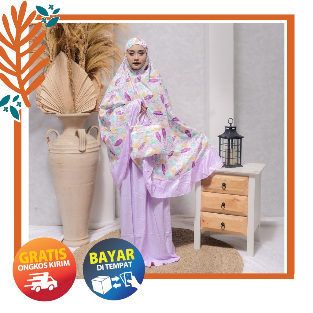 Ezpata Mukena Jumbo Wanita Dewasa Muslim Muslimah Warna Warni Cerah Rukuh Motif Floral Bunga Daun Bahan Rayon Bali Tidak Panas