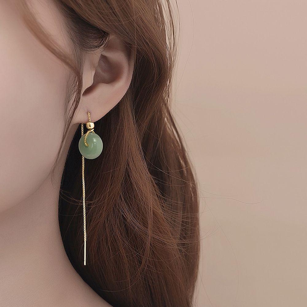 Mxbeauty Anting Gaya Cina Geometri Kuno Elegan Fashion Rumbai Giok Perempuan Menjuntai Earrings