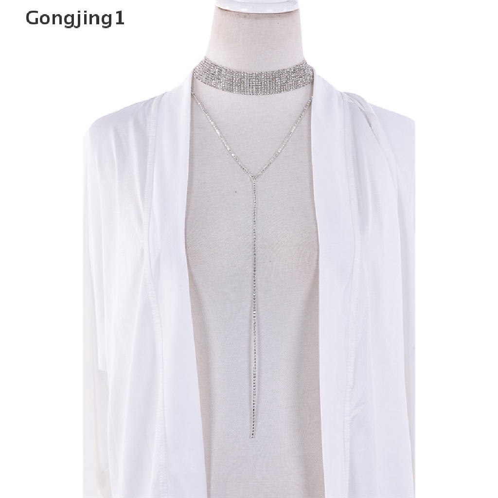 Gongjing1 Kalung Choker Rantai Clavicle Hias Liontin Berlian Imitasi Untuk Wanita