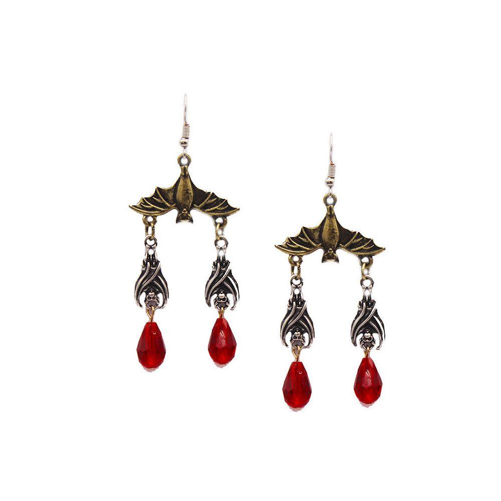 Lily Halloween Anting Logam Wanita Gantung Gaya Punk Gothic Retro Berlian Imitasi Merah