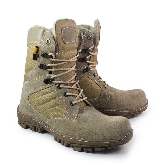 COD! Sepatu Safety Boots Pria Cheap Tinggi 8 Inci Cream Ujung Besi Tactical Cordura Gurun Kerja Laki