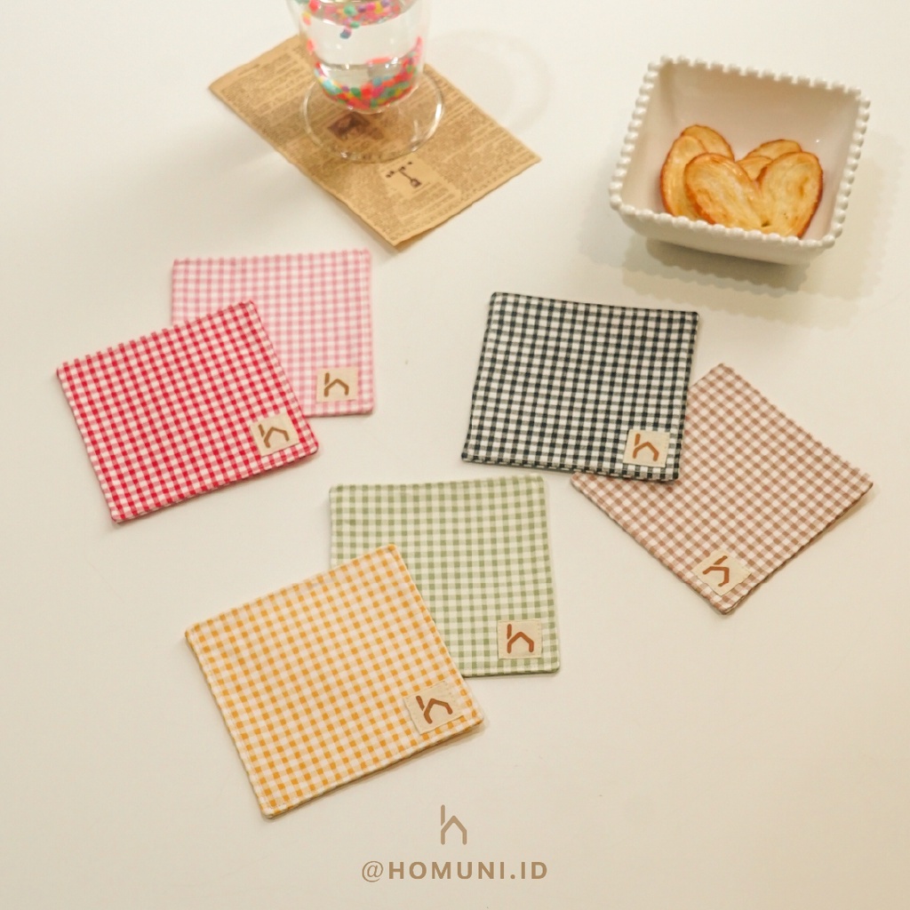 Coaster Kain/Tatakan Gelas Kain Kotak-Kotak Gingham Kotak Kecil/Alas Gelas/Property Foto Makanan dan