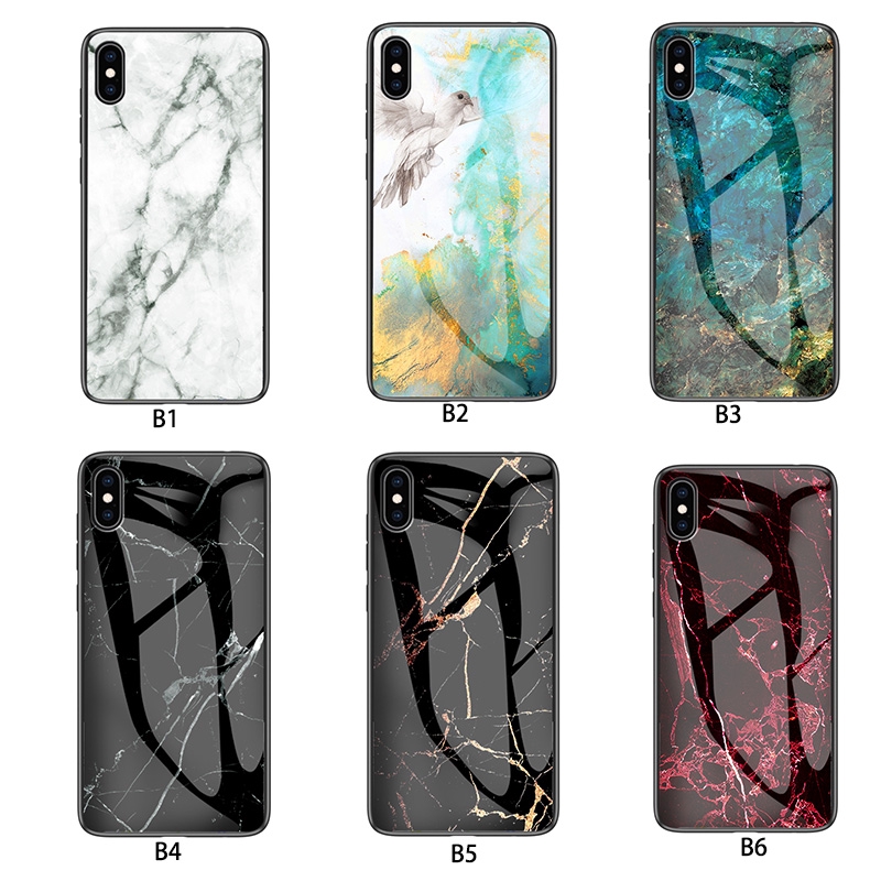 Case Samsung A30 A50 Marble Tempered Glass Back Cover