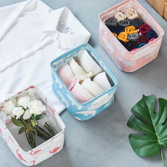 Keranjang Tempat Penyimpanan Kain Linen Storage Box Organizer Serbaguna Multifungsi Kosmetik Celana Dalam