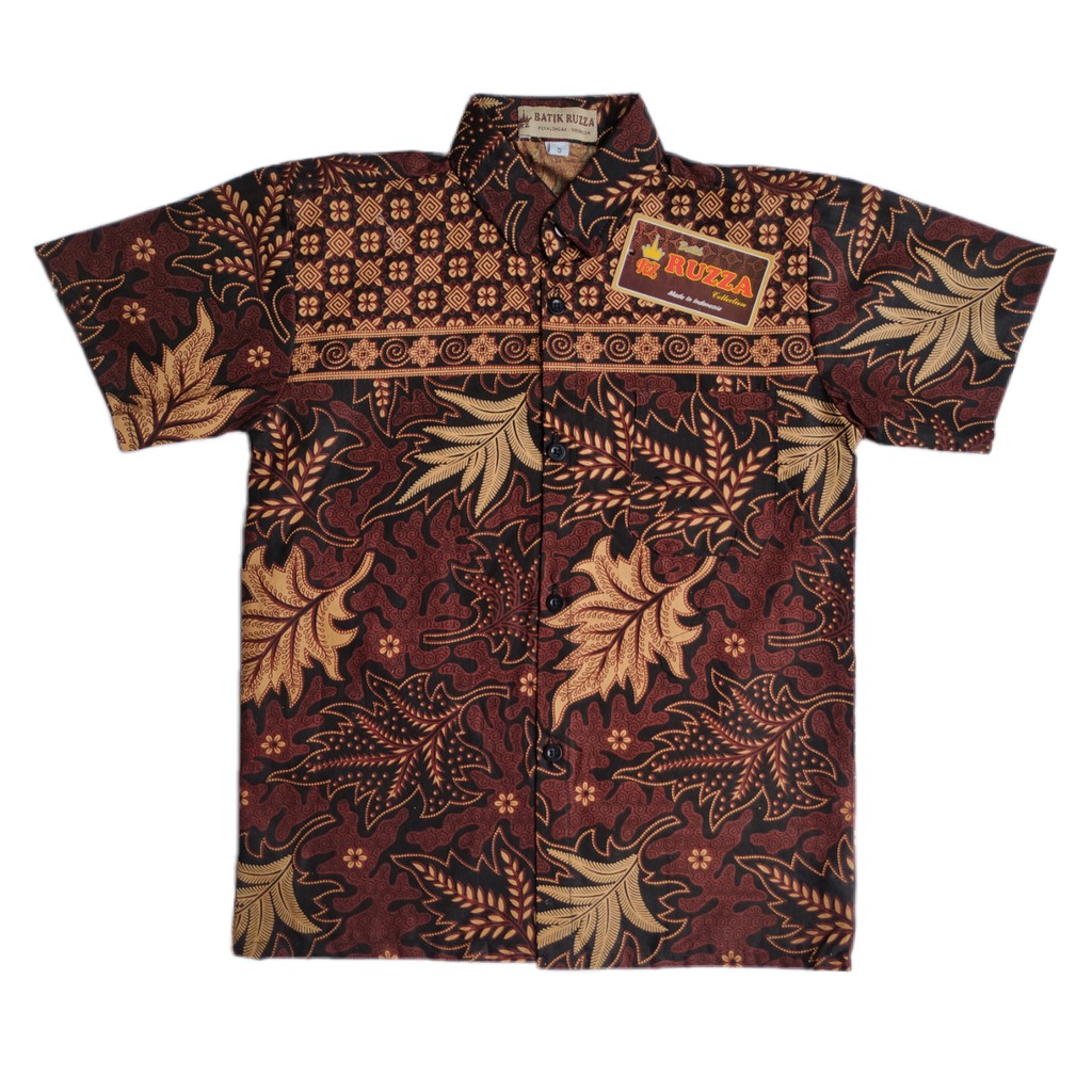 RUZZA Batik Anak Ukuran 0-15 Tahun Kemeja Laki-laki Motif Daun Jati Sogan Mocca Baju Balita SD SMP