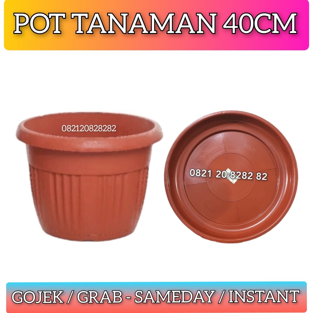 POT BUNGA 40CM + TATAKAN POT MERAH TAHAN BANTING / POT TANAMAN HIAS / BUAH / BUNGA / BIBIT 40 CM + A