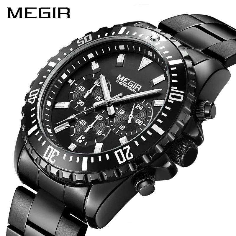 MEGIR 2064 Jam Tangan Pria Analog Chronograph Tali Stainless Luminous WATCHKITE WKOS