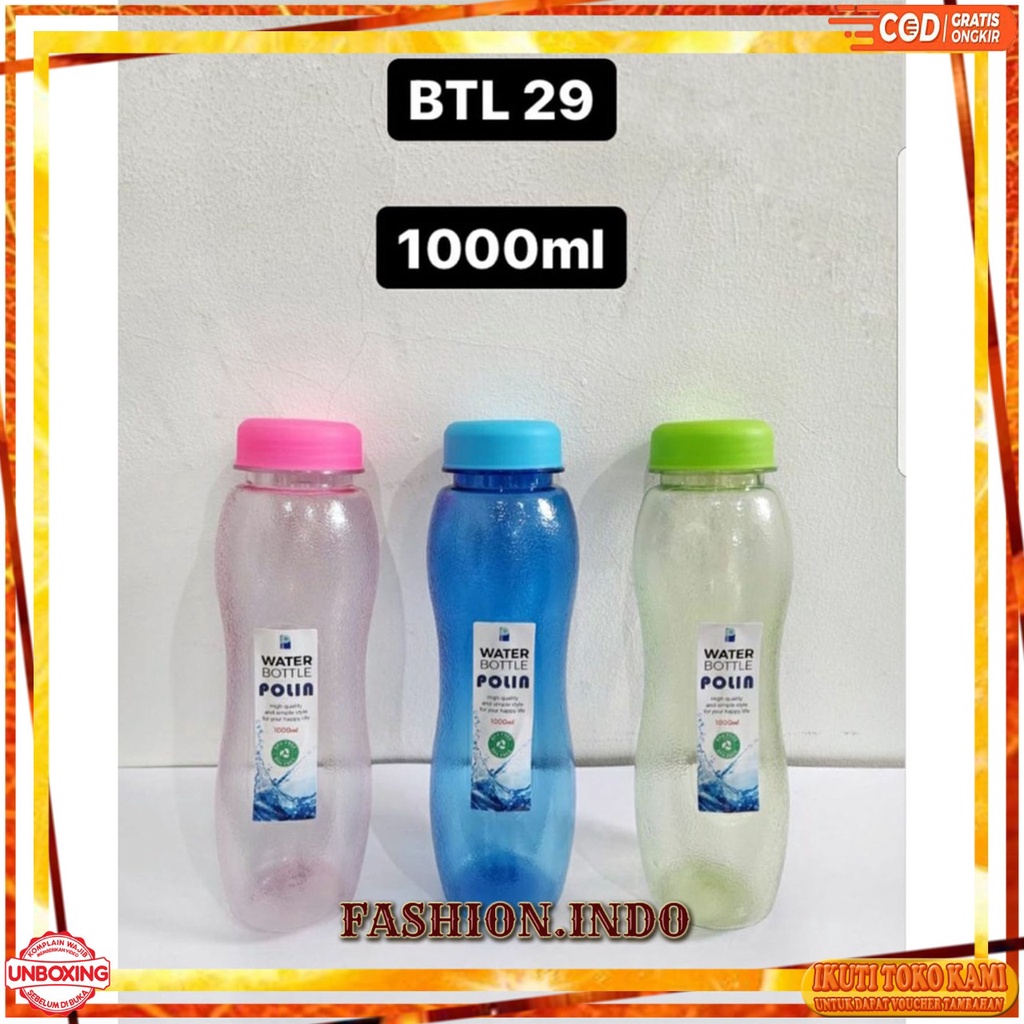BOTOL AIR MINUM BULAT BTL-29 WARNA 900ML FASHIONINDO