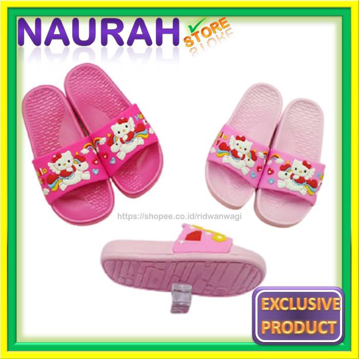 Sandal Slop Anak Hello Kitty &amp; Unicorn Import 108 Rubber Lentur Empuk Promo Diskon Naurah Store