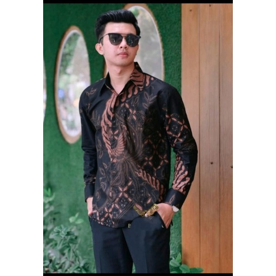 BATIK  PRIA FURING MERPATI HITAM LENGAN PANJANG KATUN PREMIUM REGULER FIT TERLARIS WARNA HITAM