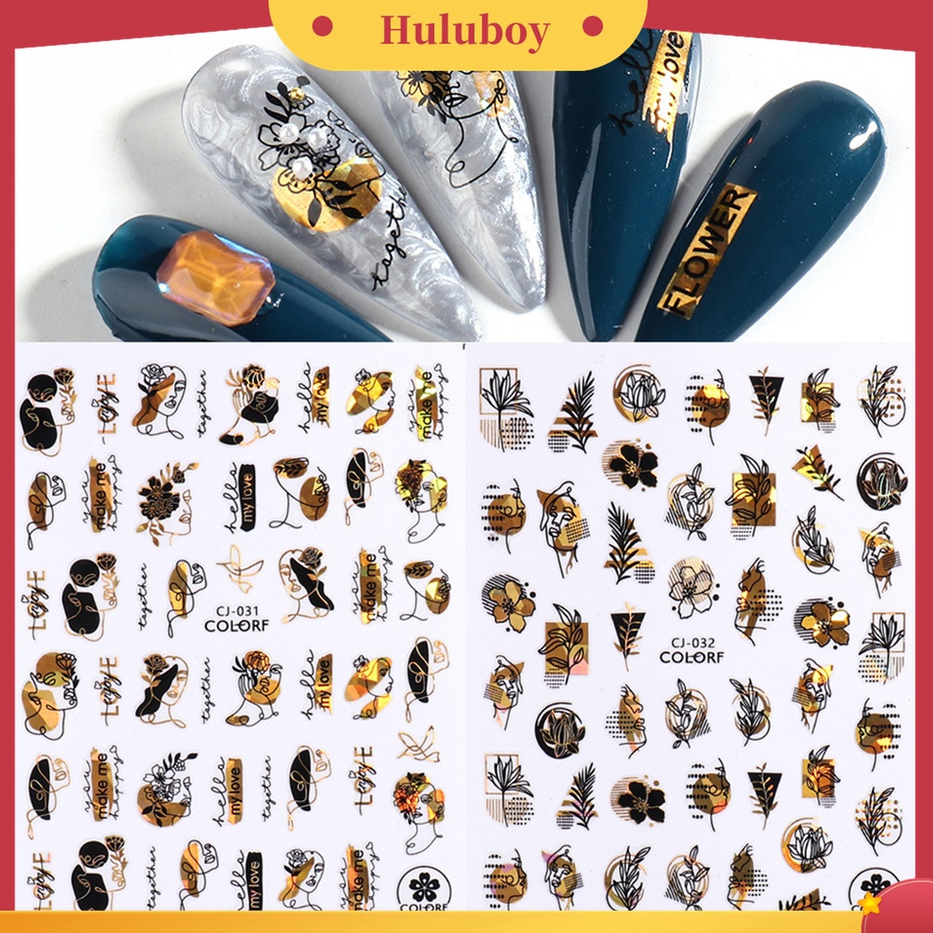 Huluboy Huluboy♡ Stiker Kuku Warna Hitam Bronzing Bahan Kertas Untuk Manicure Wanita