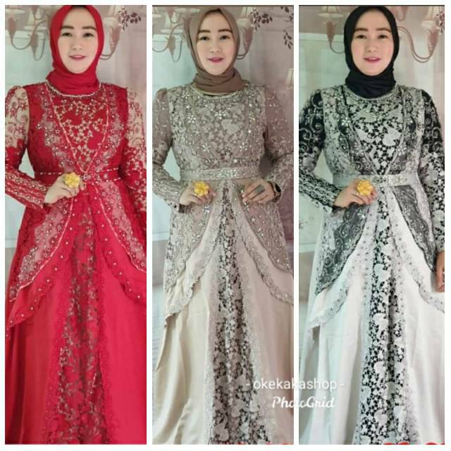 Bibiq 35583-1 Bibiq Fashion Wanita Maxidress Baju Gamis Pesta Brukat Terbaru Gaun Pesta Mewah