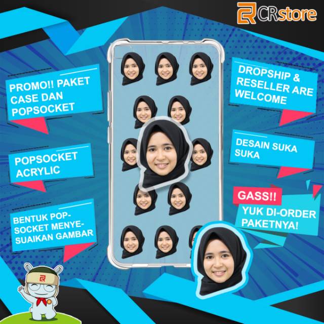 CASE CUSTOM FACE / FOTO WAJAH PLUS POP SOCKET ACRILIK