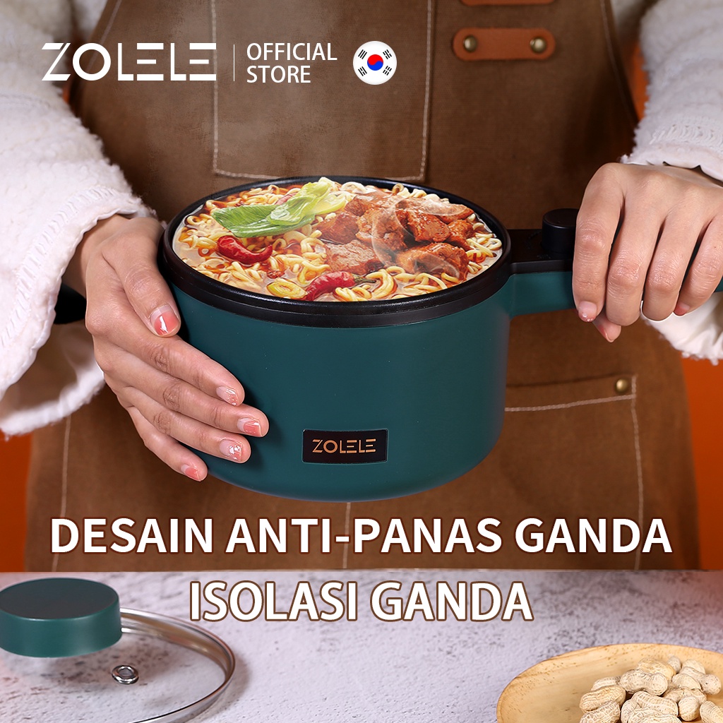 ZOLELE Panci Listrik Multifungsi 1.2L Electric Cooker Pot Penanak Nasi Mini Serbaguna Portable Fry Pan Kukus Steamer Peralatan Dapur Deep Fryer Non-Stick Food Cooker ZC001