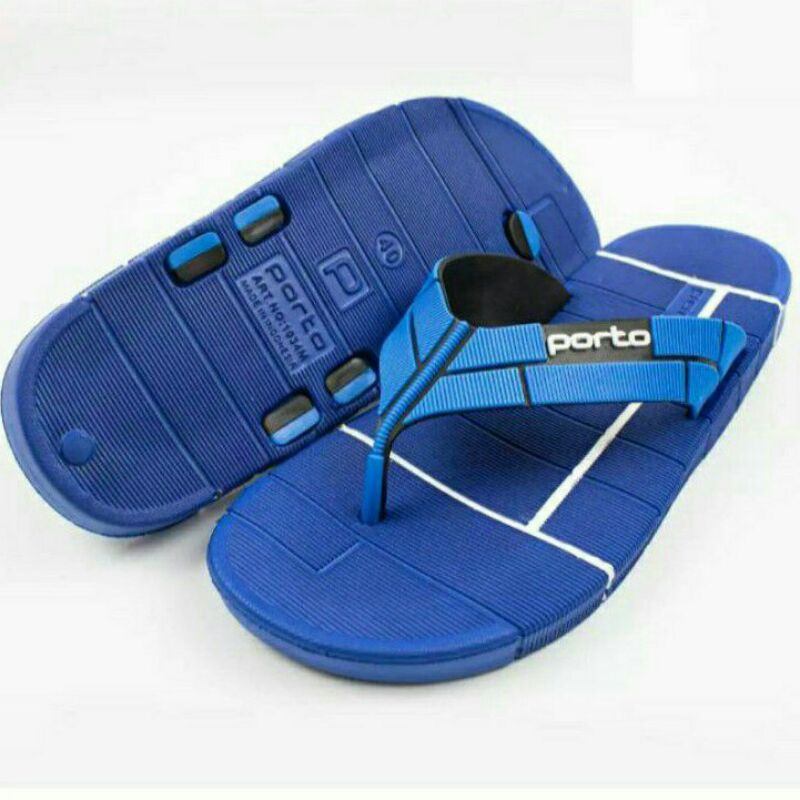 Porto 1034L - Sendal Jepit Karet Pria Dawasa Motif Strip Putih Size 36 - 40