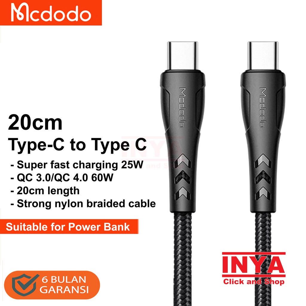 MCDODO CA-764 Type C to Type C Data Cable 0.2m - 3A Quick Charging - Kabel Data