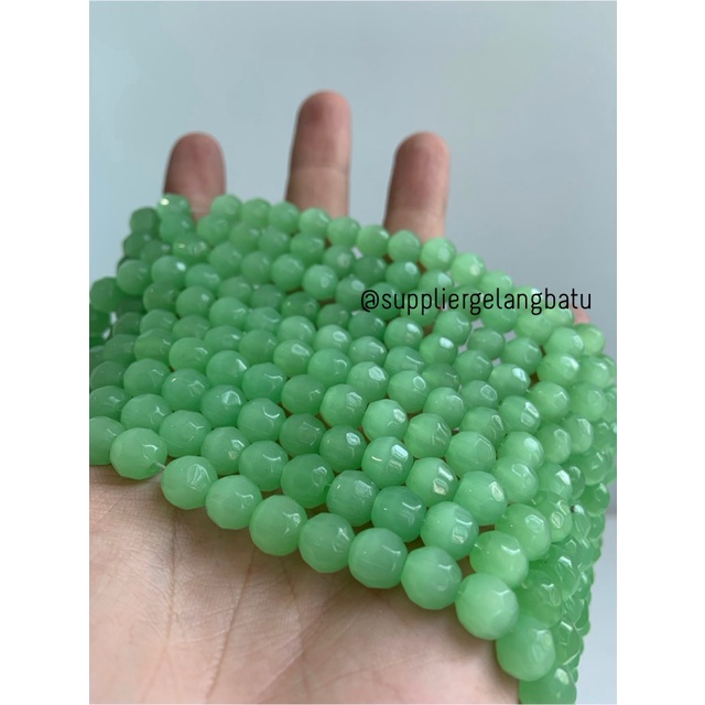 Bahan batu alam SOFT GREEN cat eye 8mm BULAT CUTTING mata kucing HIJAU bahan kalung gelang anting strap mask kerajinan tangan craft citayam fashion week etink vintage elegan bali manik crystal