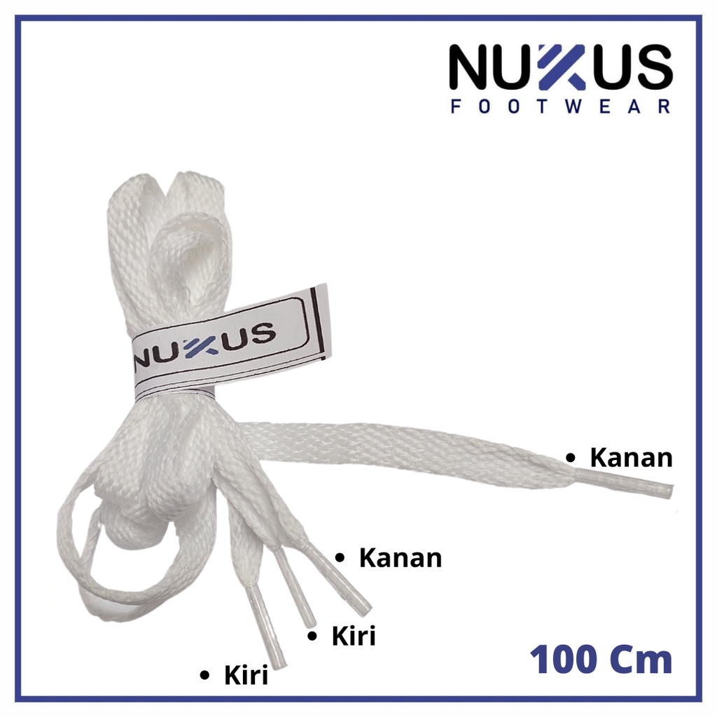 Nukus Tali Sepatu Pipih Gepeng Ceper Lempeng Putih Sepasang Kanan dan Kiri 100 cm