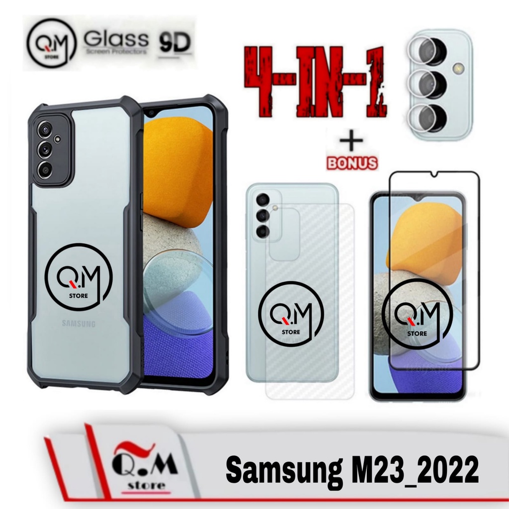 Paket 4 in1 Case Transparan Samsung M23 / Samsung A23 New 2022 Softcase Transparan Armor Acrilik Pelindung Back Cover