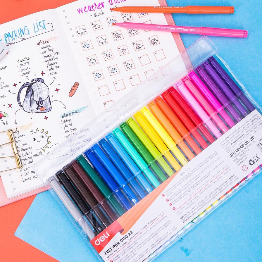 

[LIMITED] Deli Spidol Warna - Felt Pen dapat dicuci 1.0mm 24 Warna EC10023 ..,..