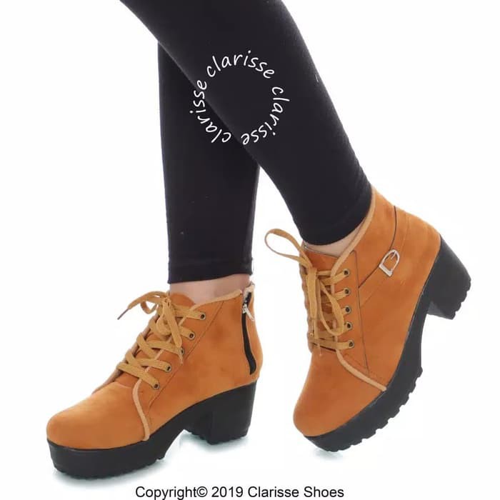 SEPATU WANITA BOOTS HEELS PEREMPUAN FASHION CEWEK SEPATU BOOT HAK CEWE WARNA KUNING IMPORT MURAH