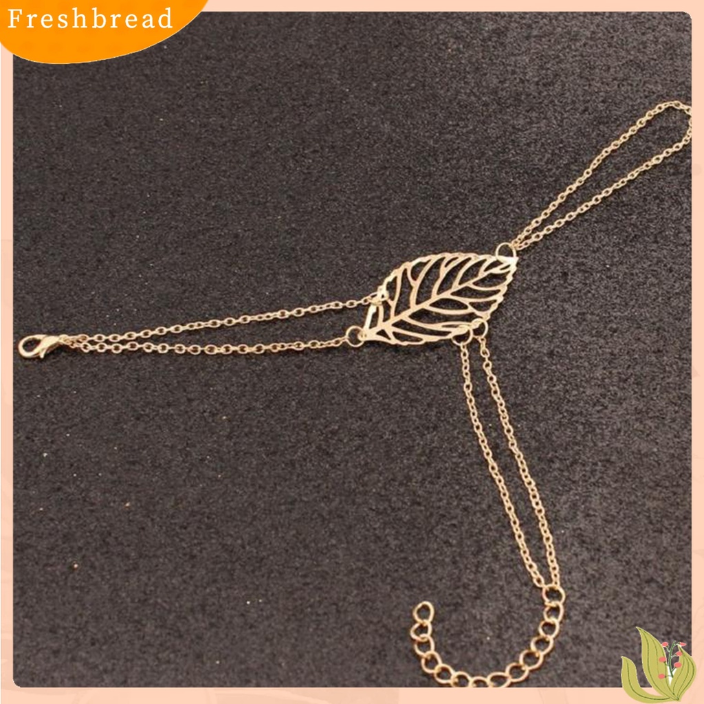 [TERLARIS]Women Multi-layer Hollow Leaf Finger Ring Bangle Chain Bracelet Simple Jewelry