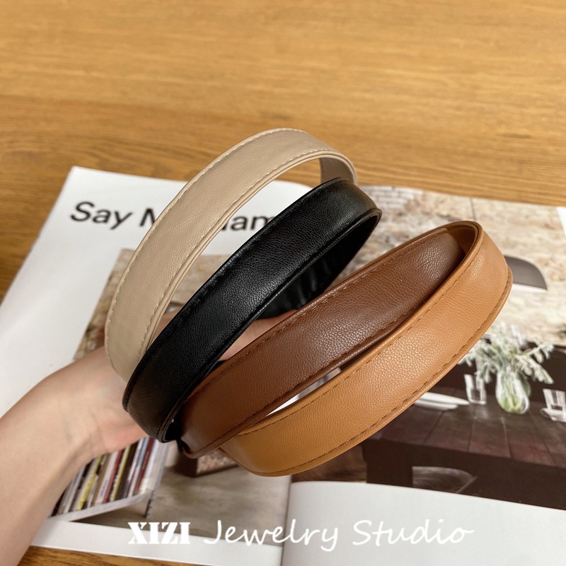 BANDO KULIT LEATHER POLOS SOLID COLOR HEADBAND BENDO WANITA KOREA NAGITA SLAVINA HAIRBAND KOREAN STYLE HITS KEKINIAN HITAM WARNA