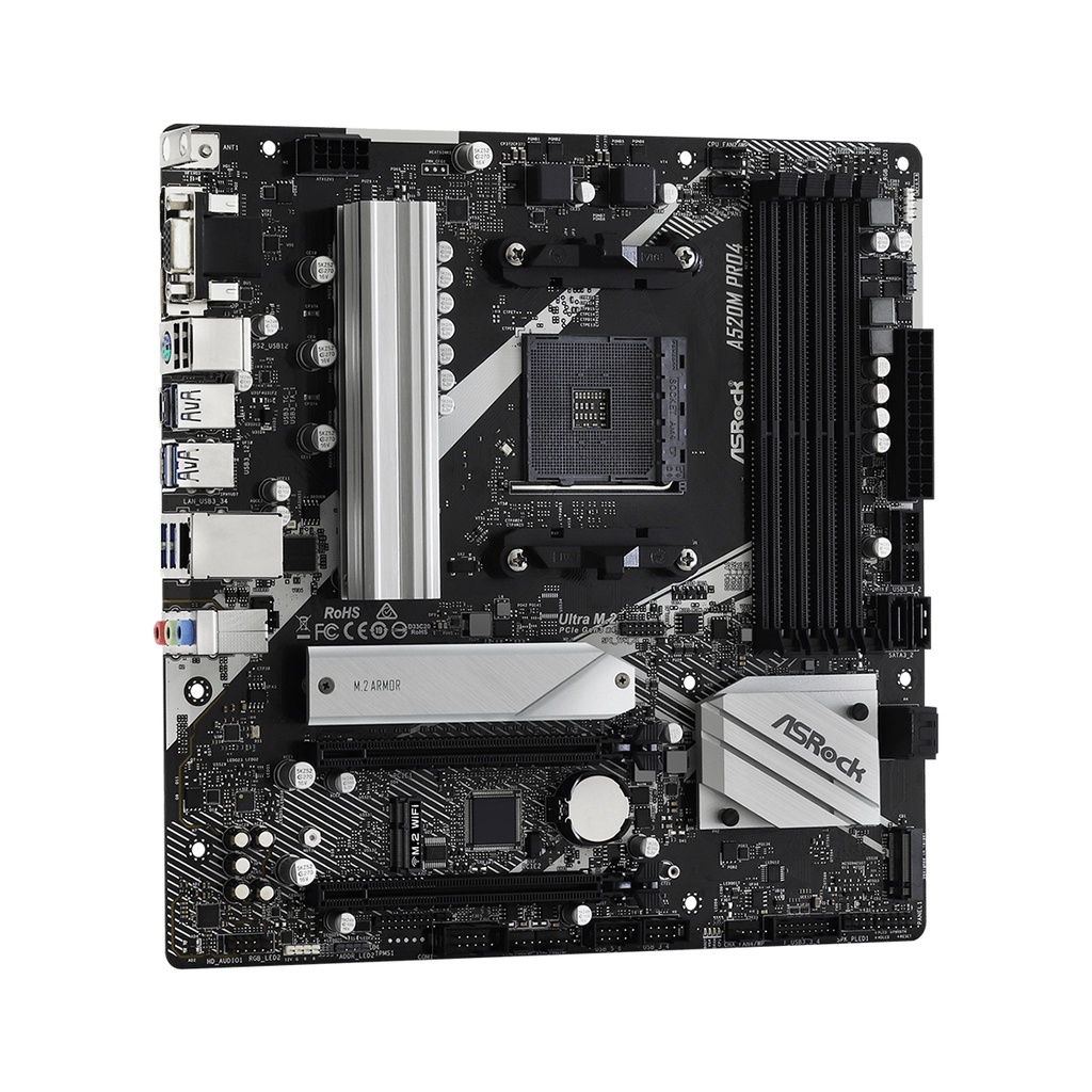 ASRock A520M Pro4 (AM4, A520, M.2, DDR4, USB 3.2) Motherboard AMD