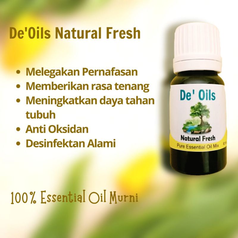 De'Oils Natural Fresh Essential Oil Murni Berkualitas Imune Booster Alami Minyak Atsiri Murni Aromateraphy Difuser Humidifier