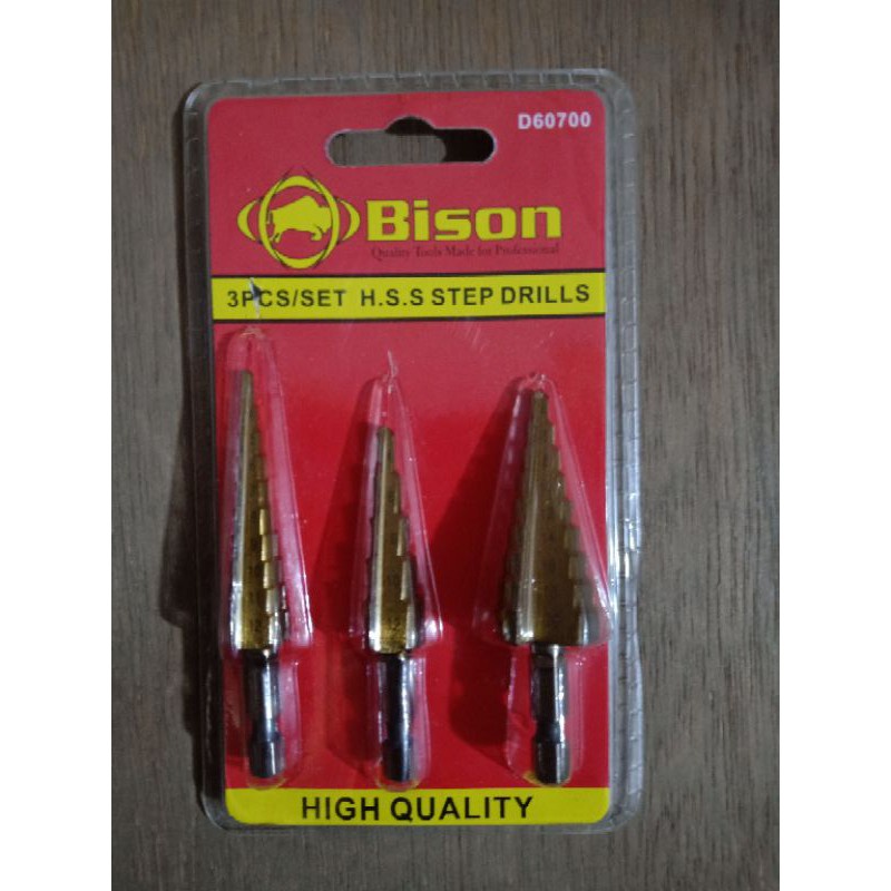 BISON Mata Bor Pagoda Set 3 Pcs Step Drill HSS Mata Bor Tingkat Susun Pagoda / Mata Bor Besi 3-20mm 