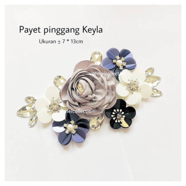 APBR Payet pinggang Keyla bunga import permata payet 3d