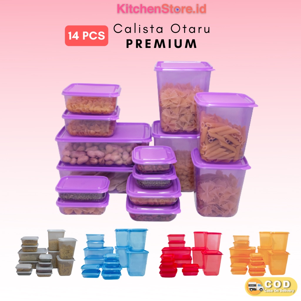 TOPLES PLASTIK FULL WARNA KOTAK PENYIMPANAN KULKAS SET CALISTA OTARU PREMIUM 14 PCS FOOD COUNTAINER SET LUNCH BOX PENYIMPANAN SERBAGUNA SET TOPLES KULKAS TERLARIS/ FOOD COUNTAINER SET/LUNCH BOX SET/ TOPLES SAYUR DAN KUE KERING