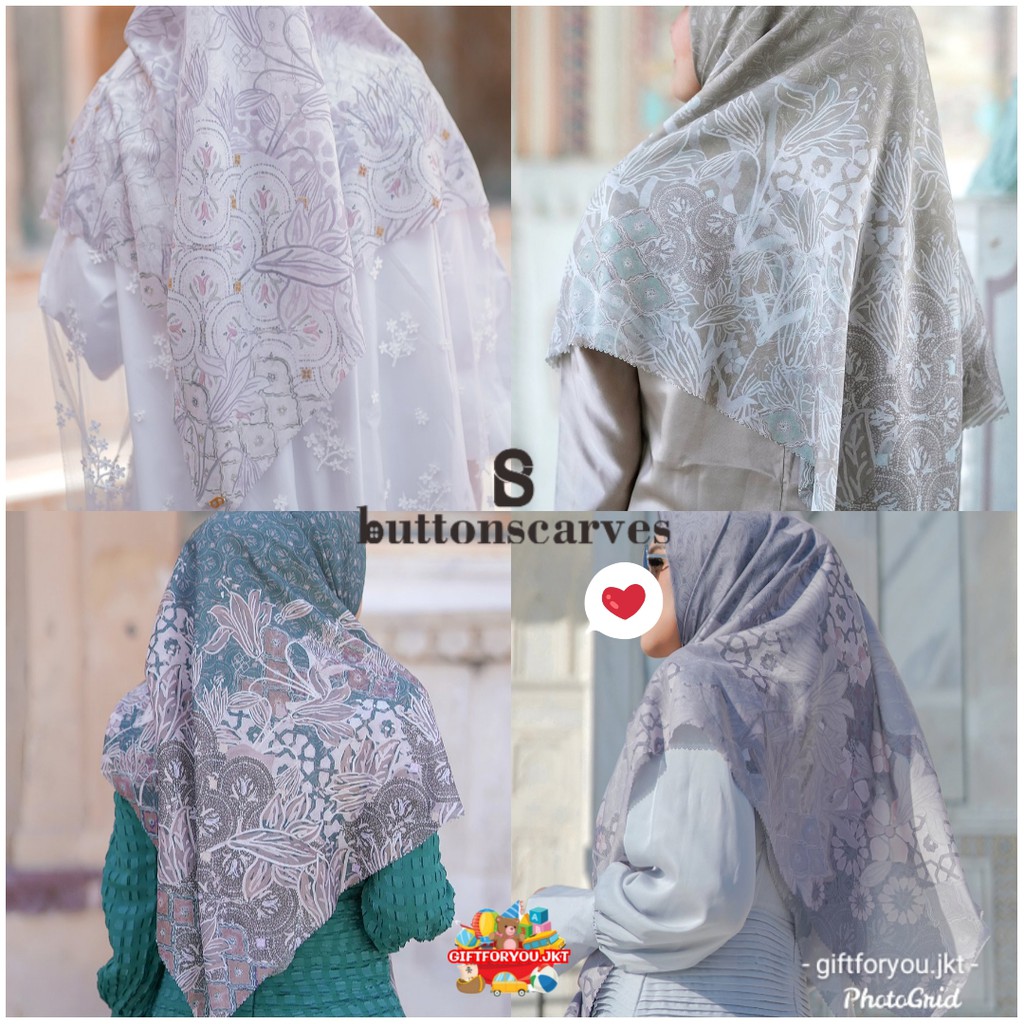 Buttonscarves Maharani Voal Square XL Hijab Jilbab Button Scarves Kerudung Premium Scarf Original