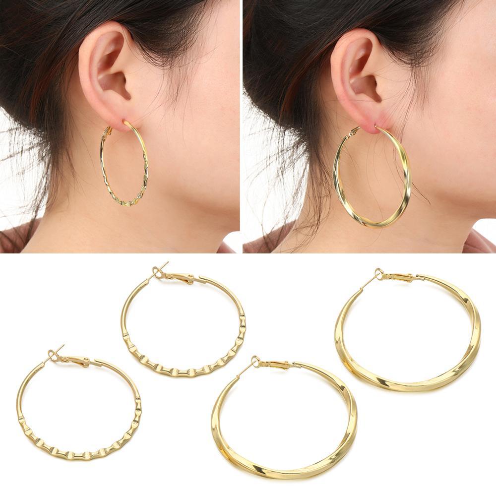 Solighter Halus Lingkaran Hoop Trendi Besar Wanita Perhiasan Pesta Fashion Hadiah Putaran Loop Anting