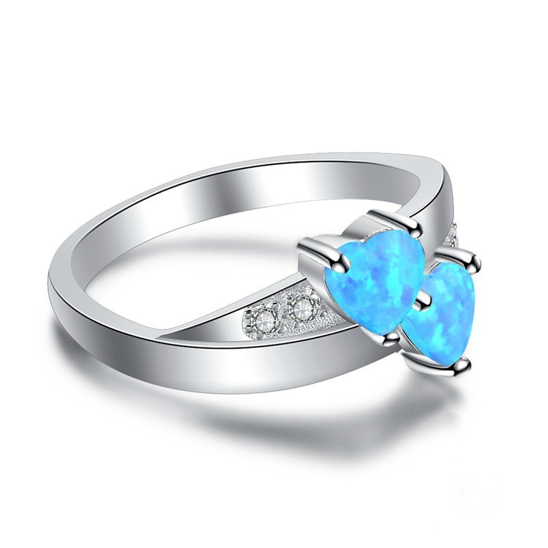 New style ring diamond blue double heart opal ladies ring