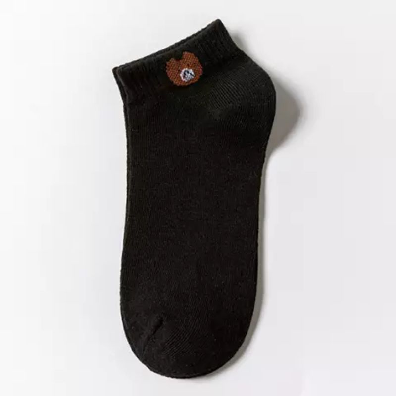 kaos kaki motif beruang pendek mata kaki wanita dewasa / kaos kaki angkle motif bear murah-Hitam