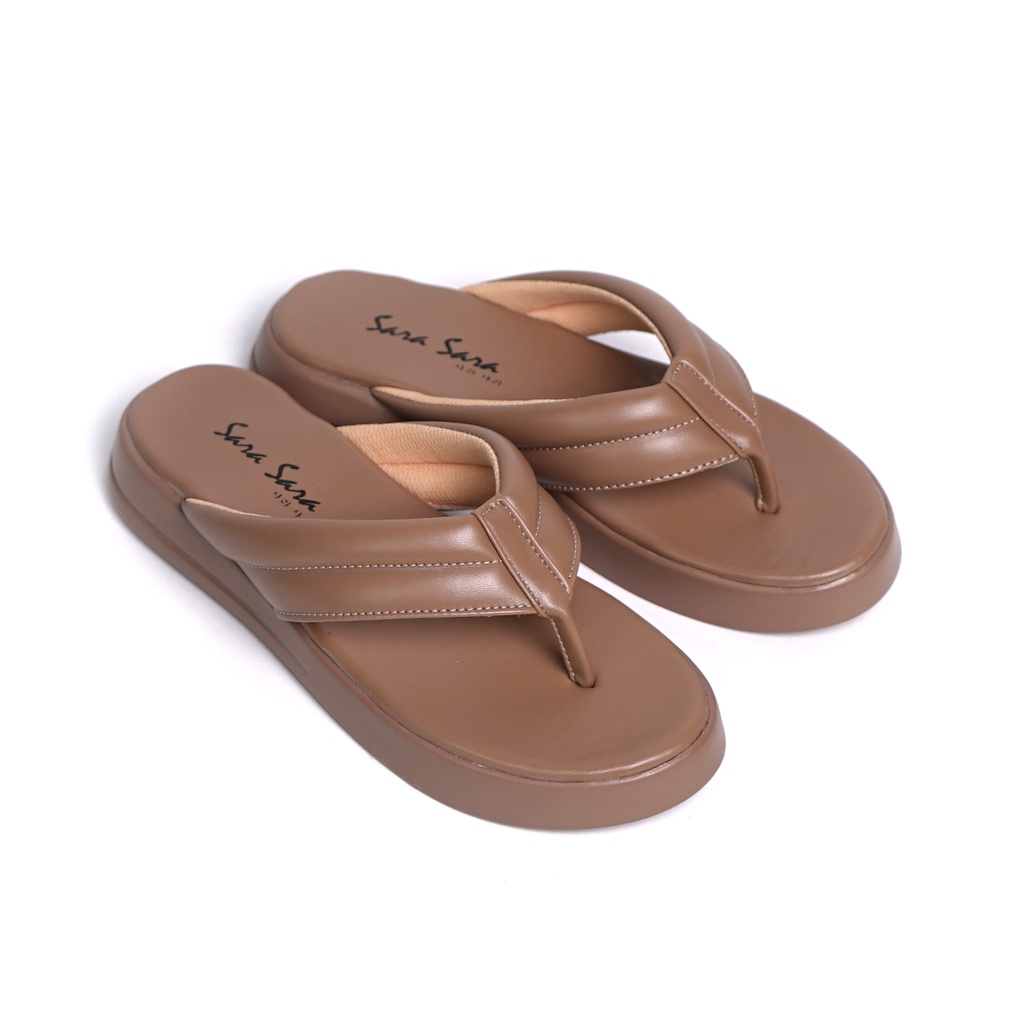 SARASARA YUK - Sandal Wanita Jepit Wedges Kasual SARA SARA NORA Sendal Japit Cewek Platform Empuk Ringan Capit Tinggi 3cm  Size 36 37 38 39 40 Untuk Rumahan Warna Mocca Coksu Soft Santai Premium Kekinian Terbaru Shoes Ori Original Mall Official Store