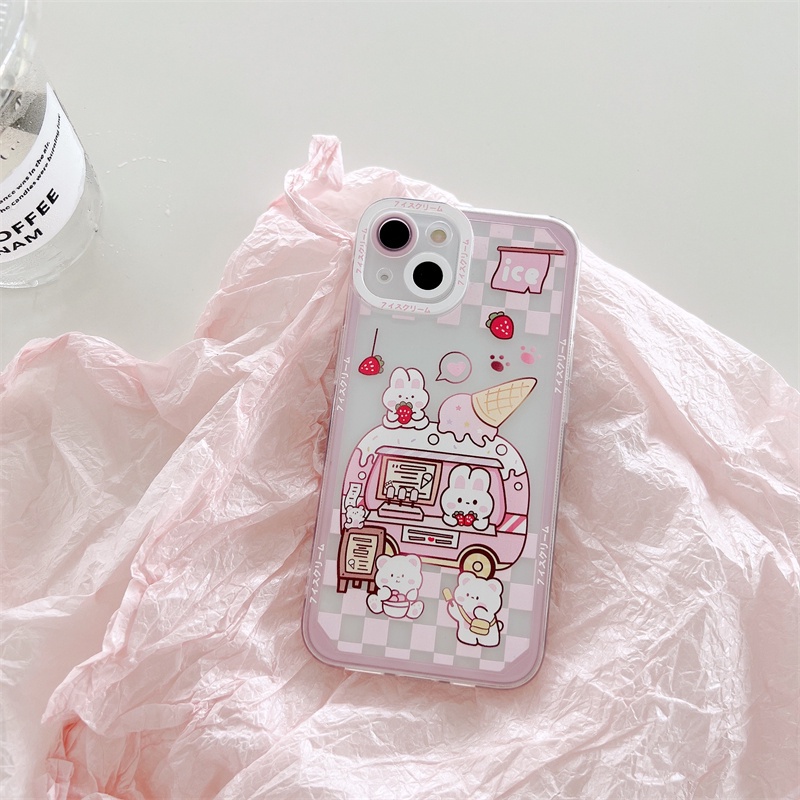 In srabbit Soft Case Silikon Transparan Motif Es Krim Untuk Iphone 13 12 11 Pro X XS Max XR 7 8 Plus SE