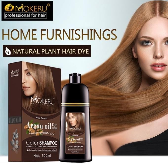 Semir Rambut (COD) MOKERU shampoo pewarna rambut herbal Argan Oil - Natural Black
