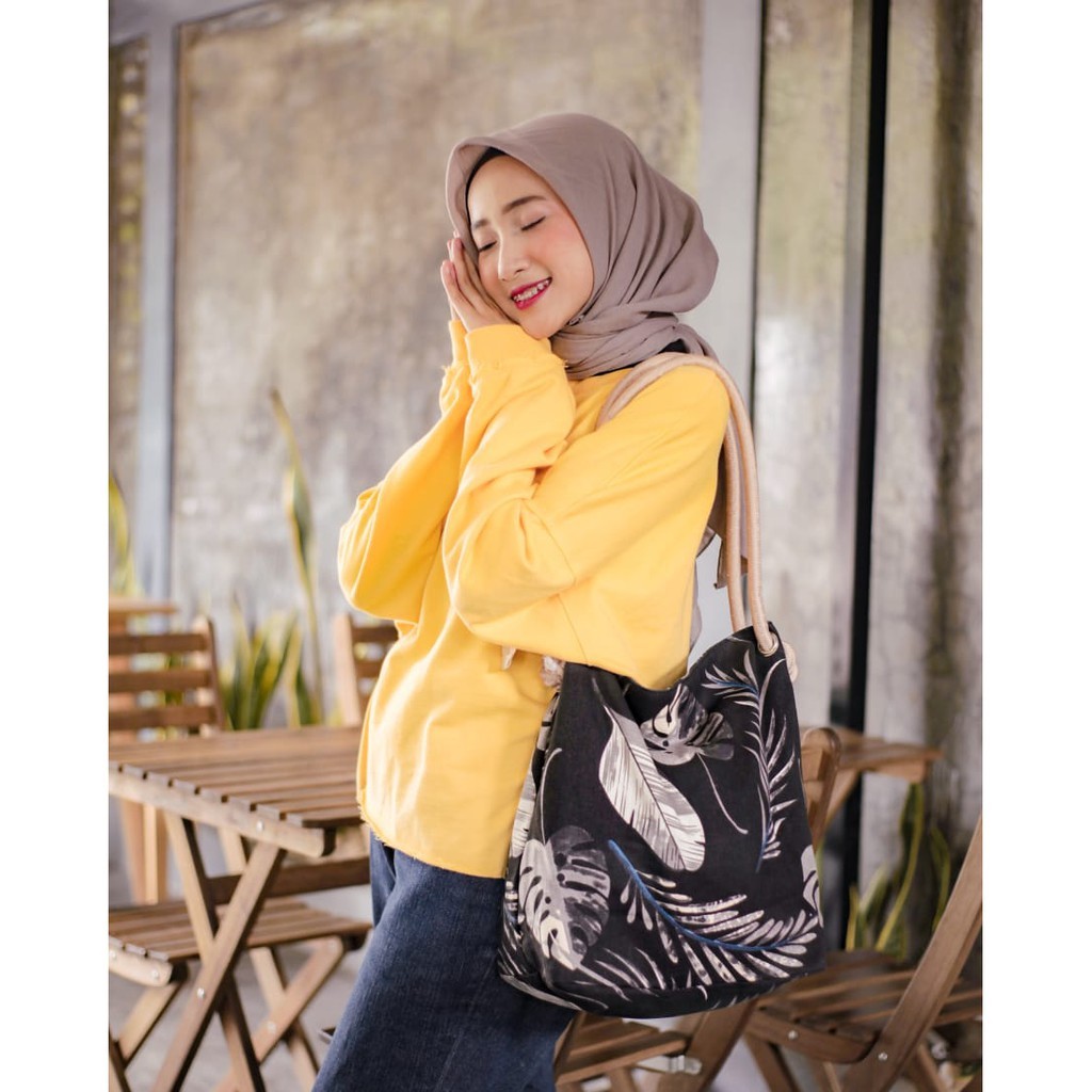 (COD) TOTEBAG Kanvas Tote bag Wanita Tebal Motif LUCU Model Tali Sumbu Tambang BESAR