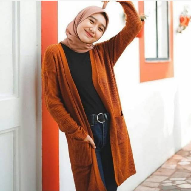 Belle long cardigan/reinara kardin saku rajut