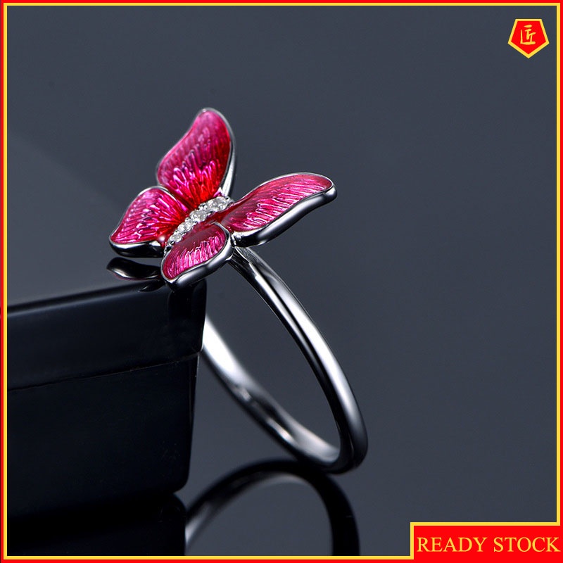 [Ready Stock]Creative Enamel Butterfly Ring Color Gem