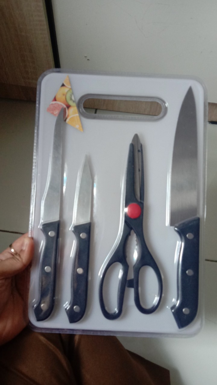 Set Pisau Dapur Knife Set 5in1 Plus Talenan Stainless Pisau Dapur Dan Talenan 20cm X 30cm