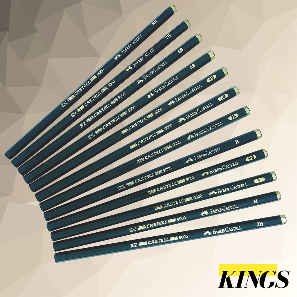 

3 PCS Faber-Castell Pencil / Pensil 2H, H, F, HB, B, 2B, 3B, 4B, 5B, 6B 7B dan 8B Castell 9000