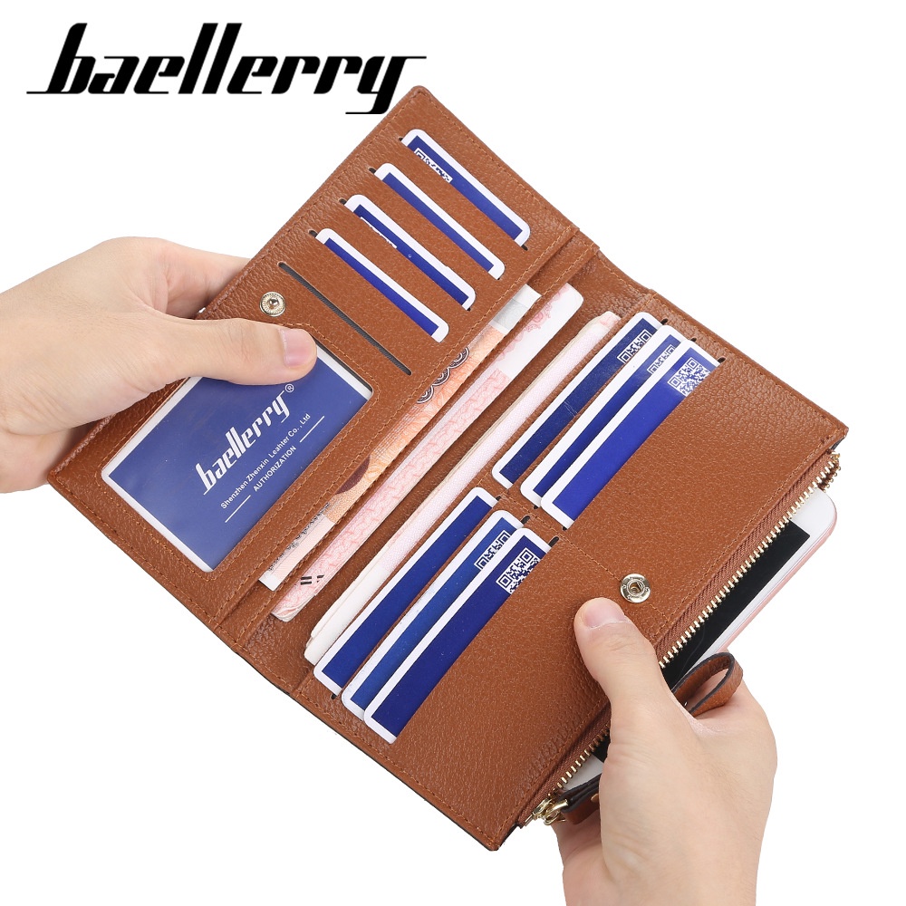 DOMPET PANJANG WANITA BAELLERRY ORIGINAL IMPORT KULIT PREMIUM COKLAT CHILOTA WA393B7 KOREA RESLETING SLOT KARTU UANG CEWEK MURAH KEKINIAN REMAJA BRANDED BATAM TALI PENDEK