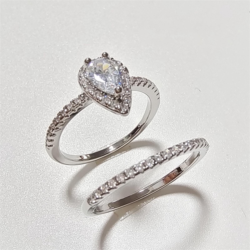 2pcs / Set Cincin Sterling Silver 925 Dengan Cubic Zirconia Untuk Wanita