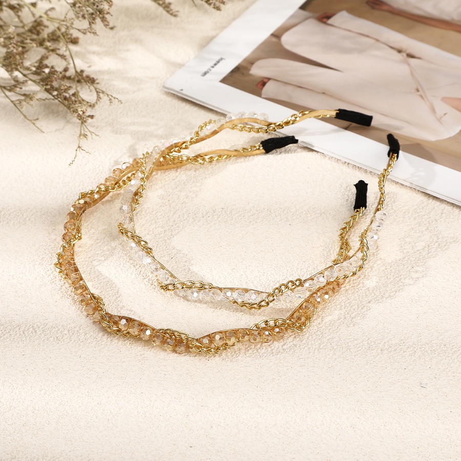 Headband Rantai Manik-Manik Kristal Bahan Alloy Gaya Korea Untuk Wanita