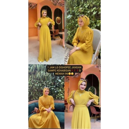 Gamis Malaysia Terbaru 2022 Aliyah | Dress busana muslim | syar'i |gamis wanita | fashion wanita | aju gamis Remaja Dewasa untuk kondangan Bahan Ceruty Armani Babydoll Premium  Oversize-GOLD